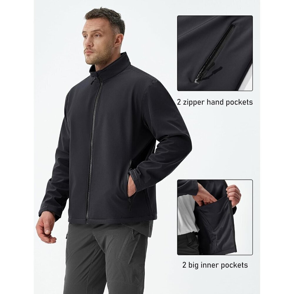 Men's Fleece Lined Softshell Jacket Lightweight Waterproof Windbreaker Zip Up Wi - Picture 5 of 7